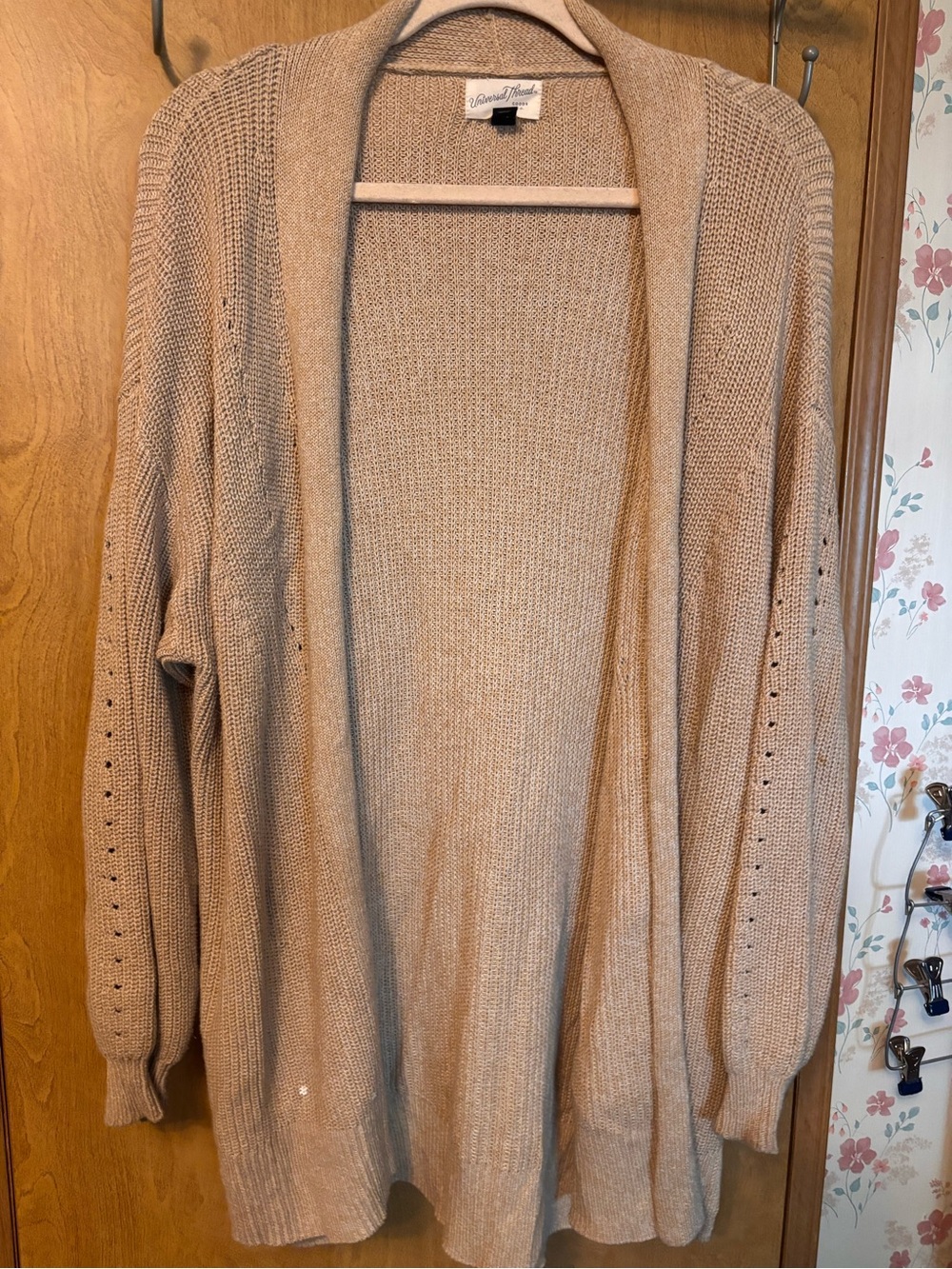 Universal Thread Taupe Open-Front Crochet Sleeve Cardigan